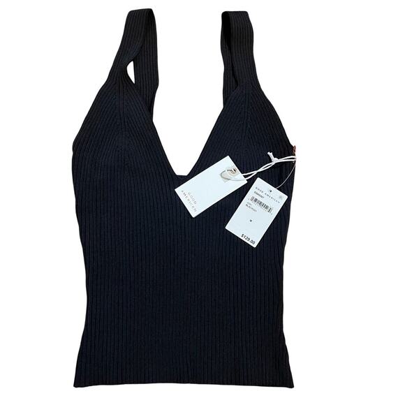 NWT Good American Shine Ribbed Tank Top Size Medium Black Blouse Stretch $129 - Picture 4 of 7